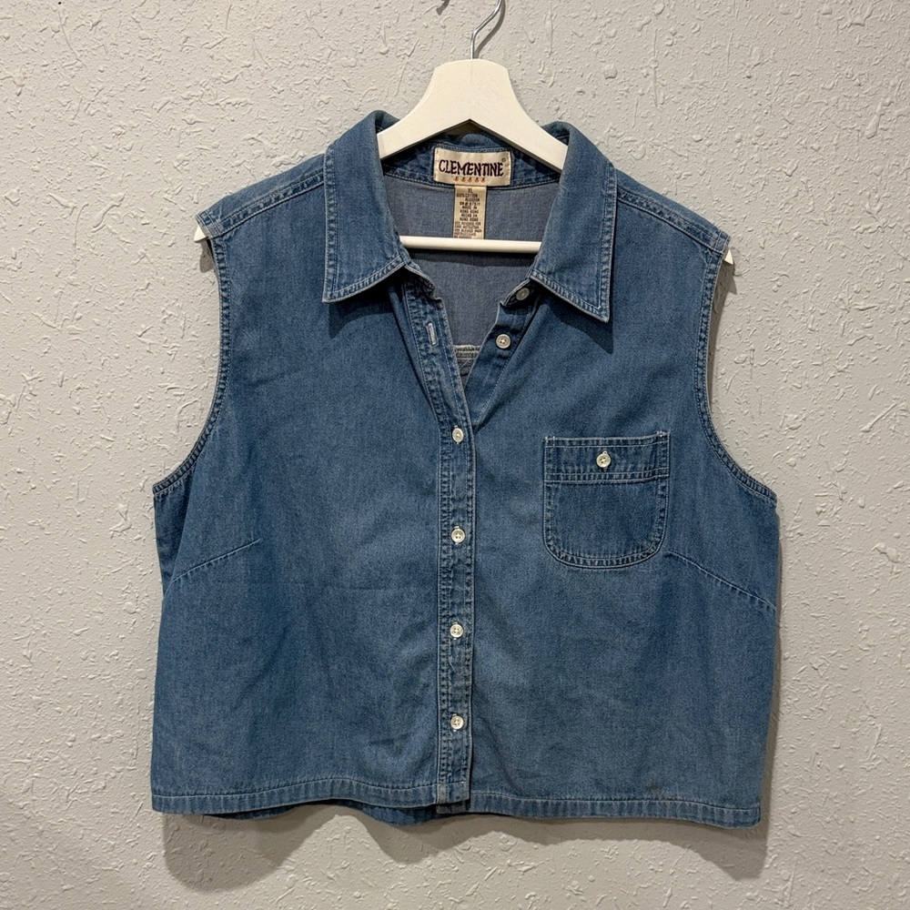 Vintage 90s Clementine Sleeveless Denim‎ Button-Up Vest